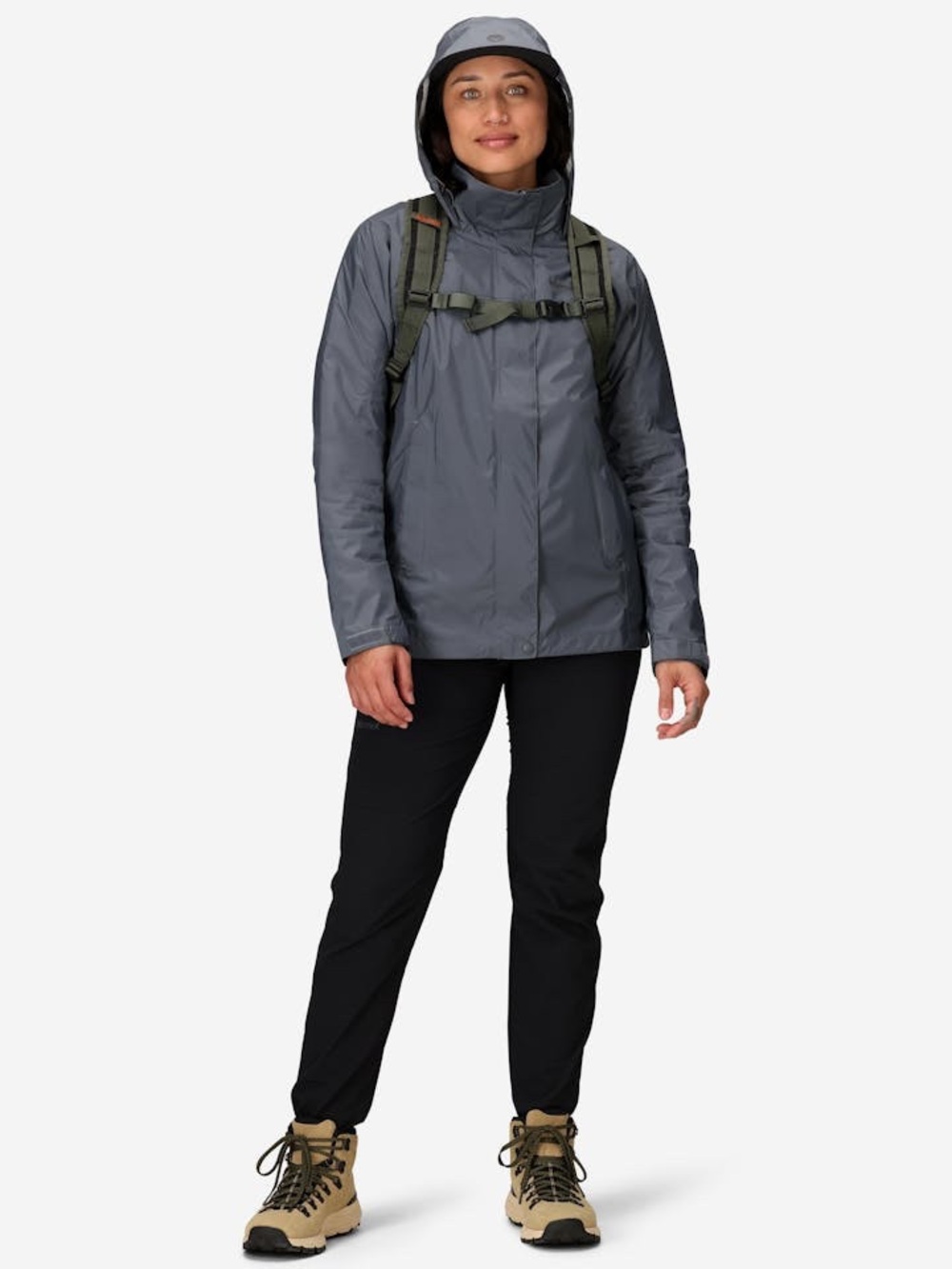Marmot Women's Precio Eco Rain Jacket Size M Gray Roll Hood Waterproof Shell